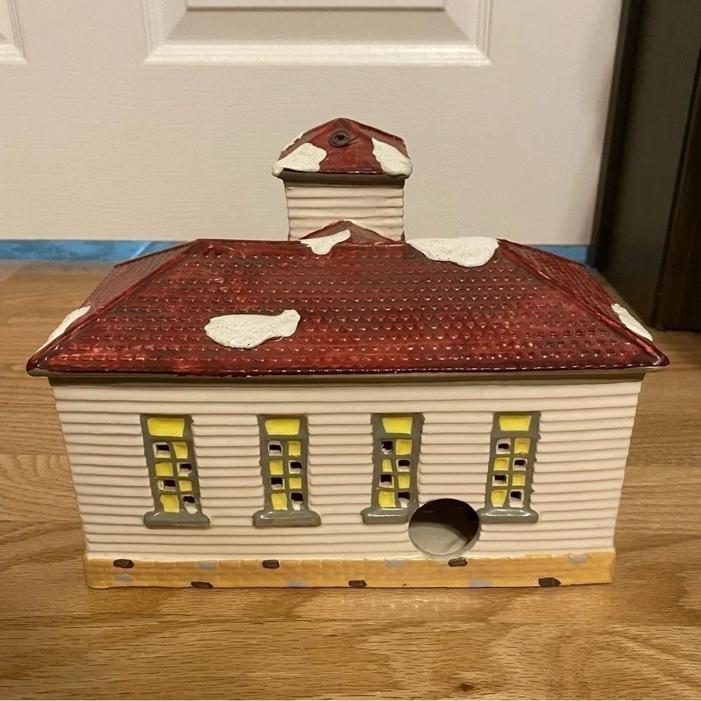 Vintage Department 56 Jefferson School Ceramic House Snow Christmas Village
